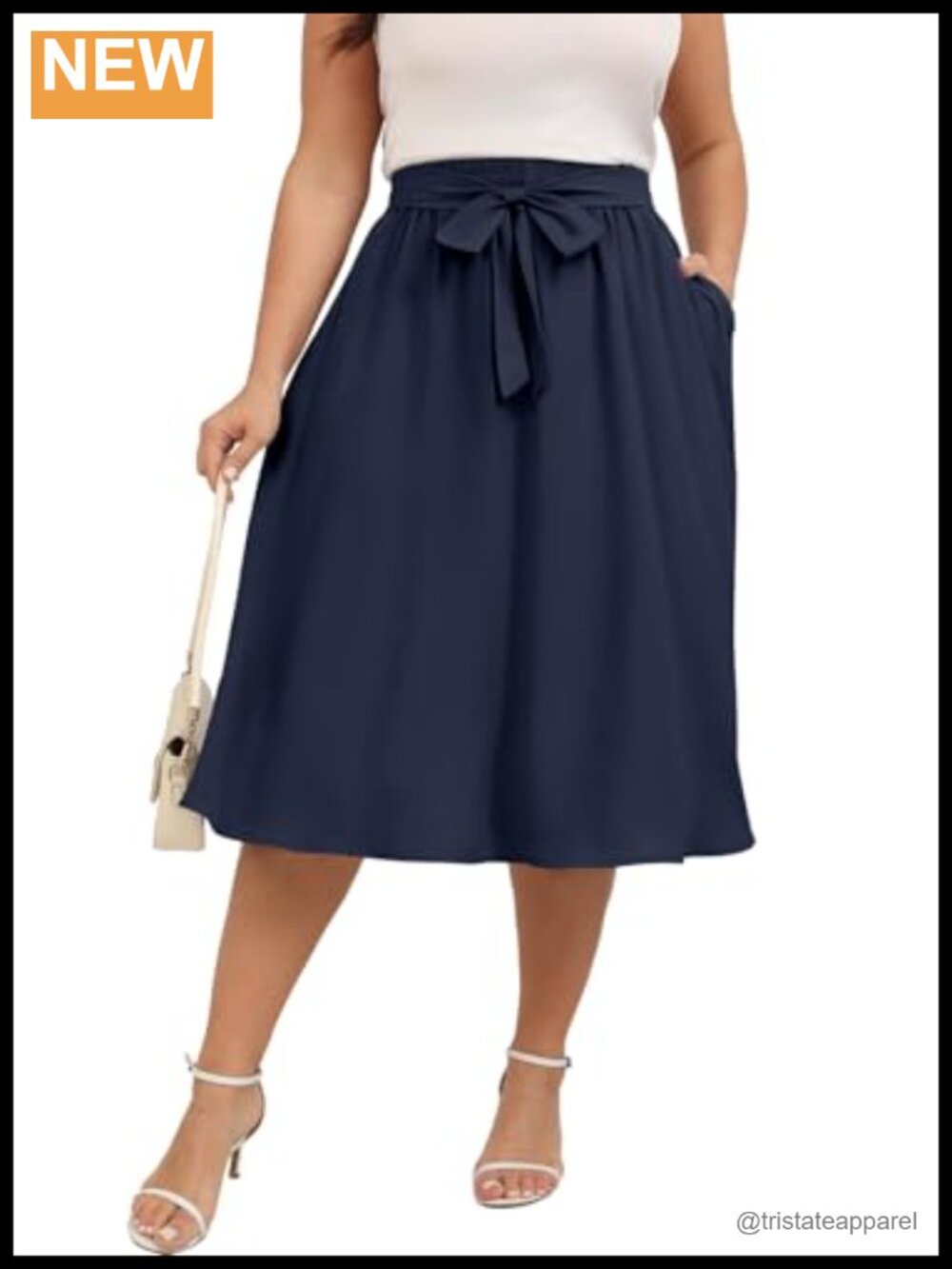 Plus Size Midi Skirt Elastic High Waisted Boho Flowy Knee Length Skirts with